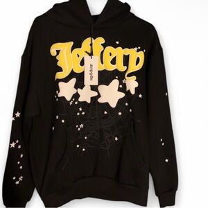 Black Hoodie with Yellow and Cream Graphic